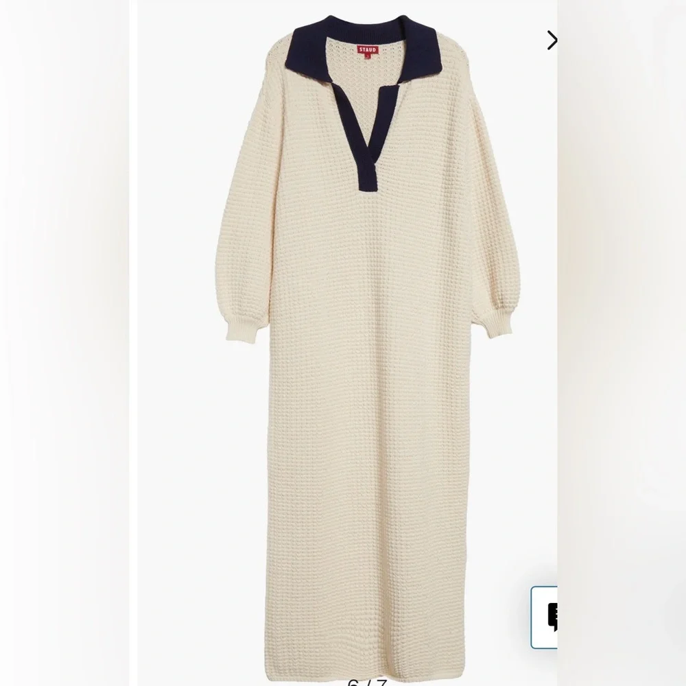 NWT Staud IVORY/NAVY ALTEA MIDI DRESS Size XS - Picture 6 of 11